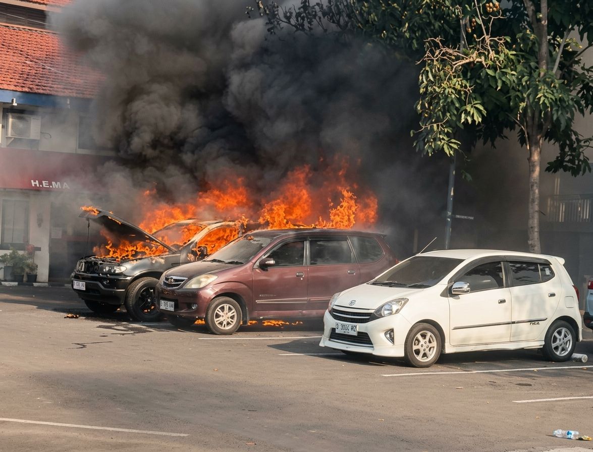 mobil terbakar di tis 
